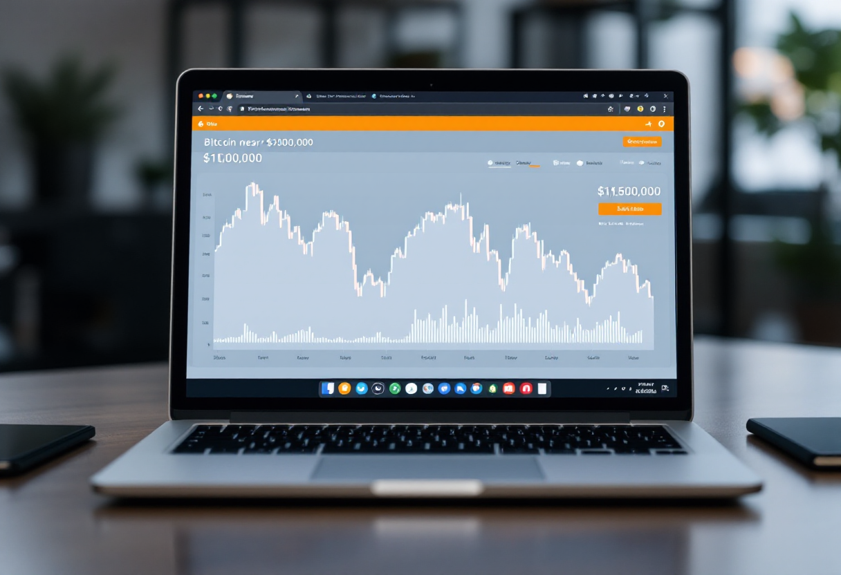 Grafico Bitcoin mostra flessione dopo picco a 100mila dollari