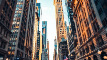 Grafico che mostra i movimenti di Wall Street e minacce commerciali