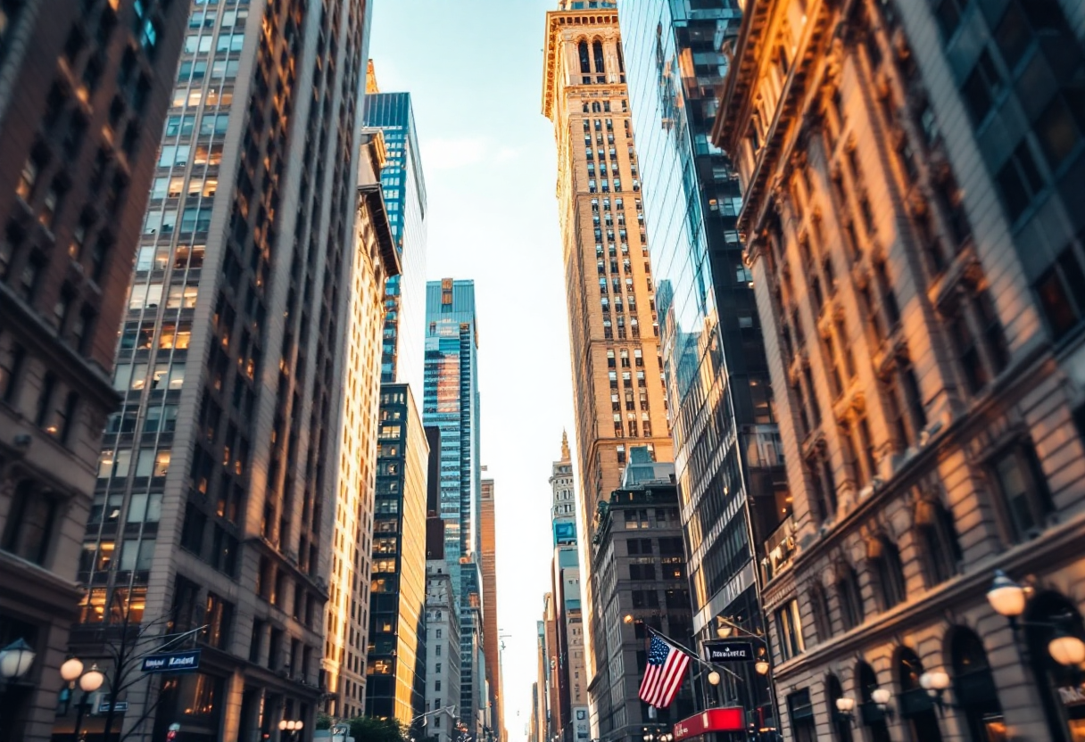 Grafico che mostra i movimenti di Wall Street e minacce commerciali