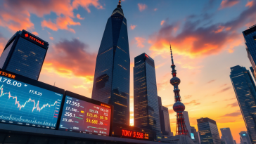 Grafico dell'andamento della Borsa di Tokyo con dati economici