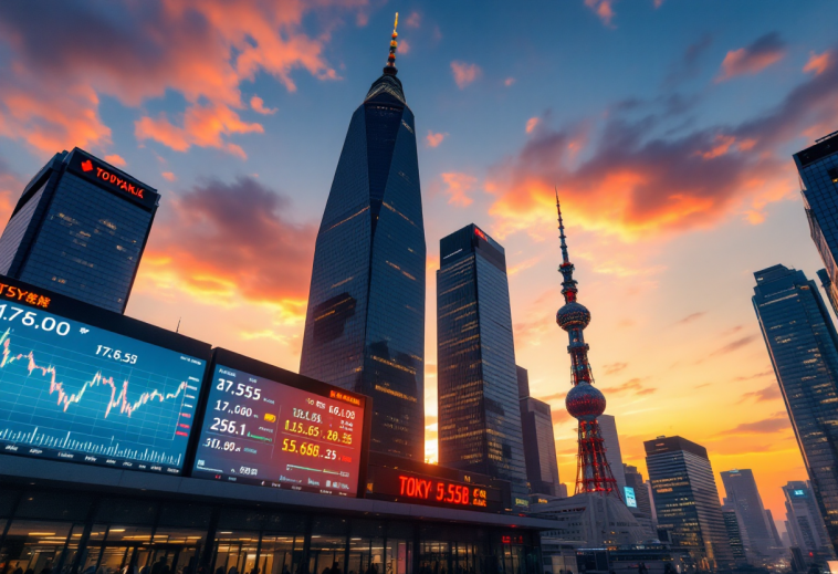 Grafico dell'andamento della Borsa di Tokyo con dati economici