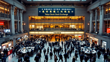 Grafico della Borsa di Tokyo in crescita con investitori ottimisti