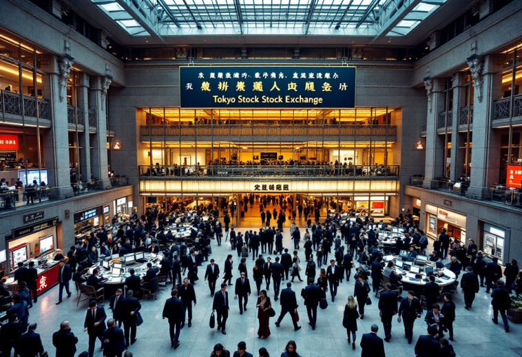 Grafico della Borsa di Tokyo in crescita con investitori ottimisti