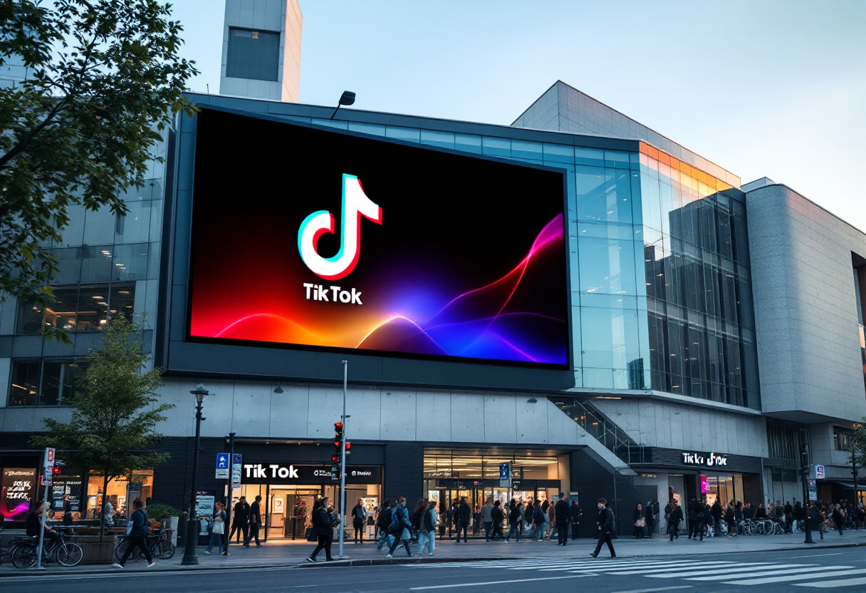 Logo di TikTok con simbolo della Commissione Europea