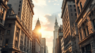 Grafico che mostra il calo di Wall Street e il deficit commerciale