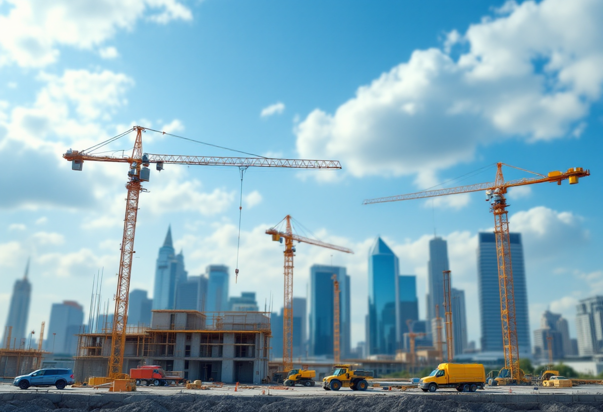 Cantiere edile in Italia con operai al lavoro