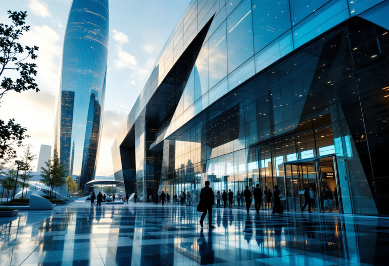 Logo di Meta con grafica sull'intelligenza artificiale