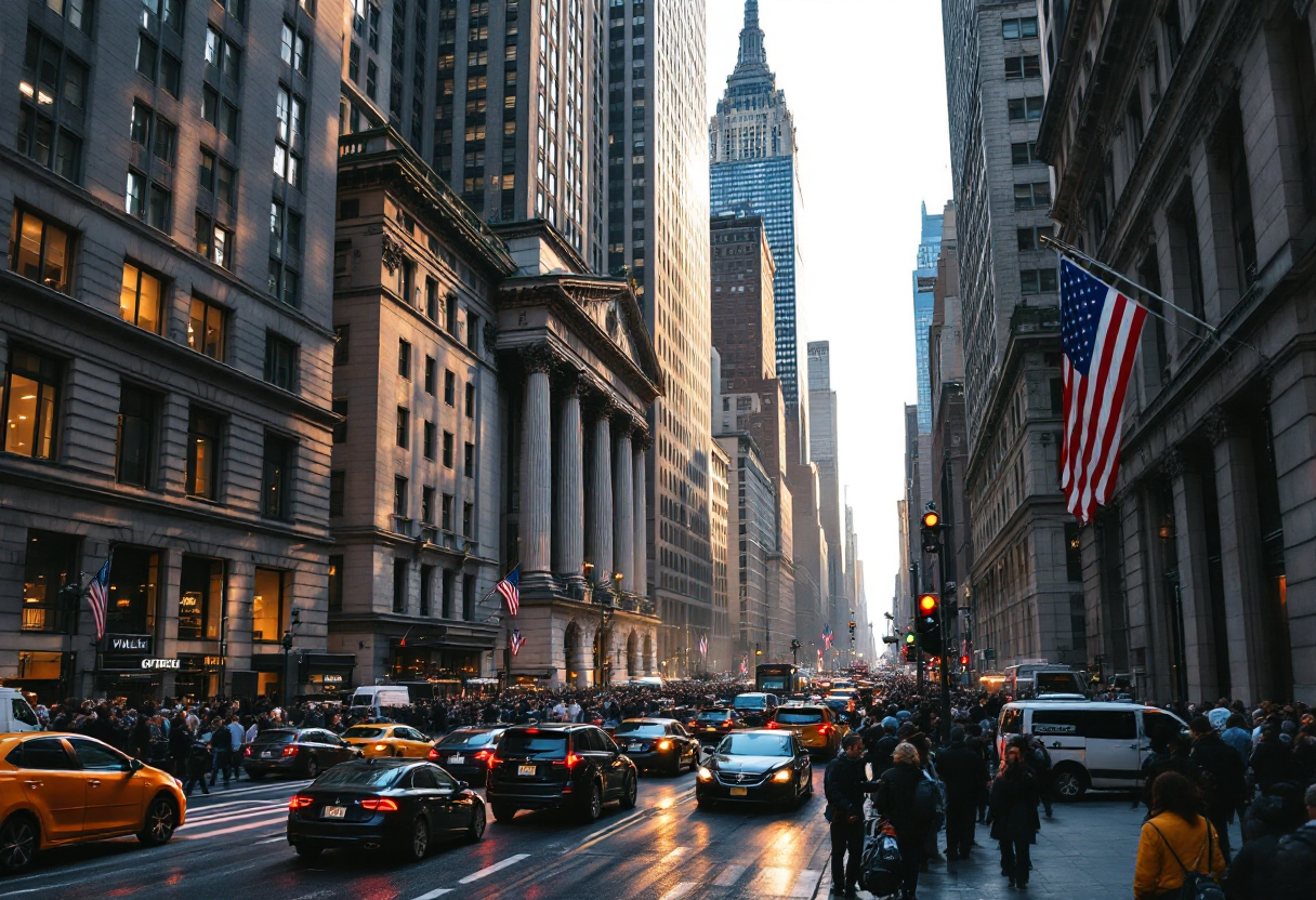 Immagine di Wall Street con banche in evidenza