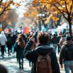 Studenti in protesta durante il convegno universitario