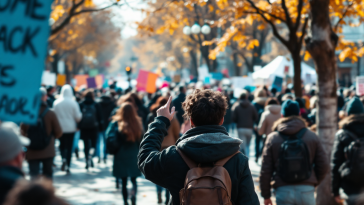 Studenti in protesta durante il convegno universitario