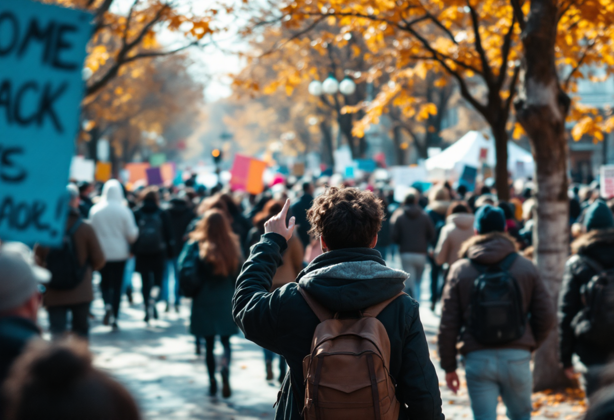 Studenti in protesta durante il convegno universitario