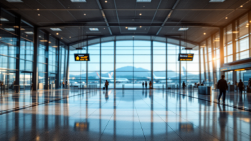 Aeroporto d'Abruzzo con aerei e passeggeri in attesa