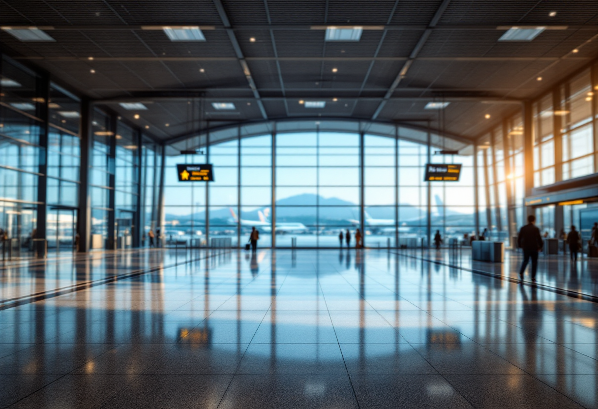 Aeroporto d'Abruzzo con aerei e passeggeri in attesa